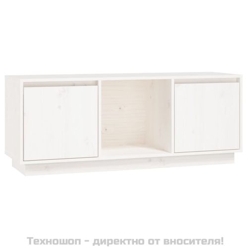 ТВ шкаф, бял, 110,5x35x44 см, бор масив