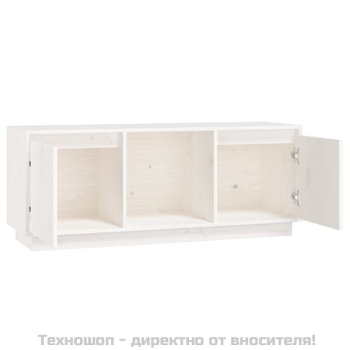 ТВ шкаф, бял, 110,5x35x44 см, бор масив