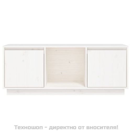 ТВ шкаф, бял, 110,5x35x44 см, бор масив