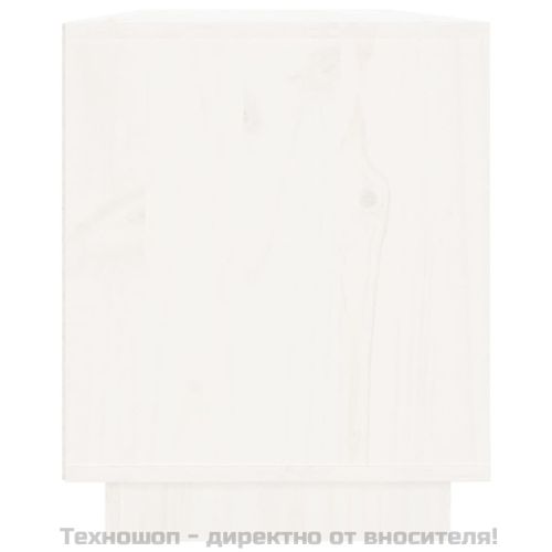 ТВ шкаф, бял, 110,5x35x44 см, бор масив