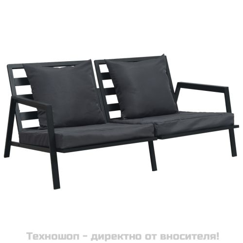 Градински комплект с възглавници, 5 части, алуминий, тъмносив