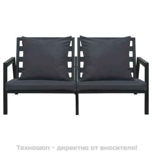 Градински комплект с възглавници, 5 части, алуминий, тъмносив
