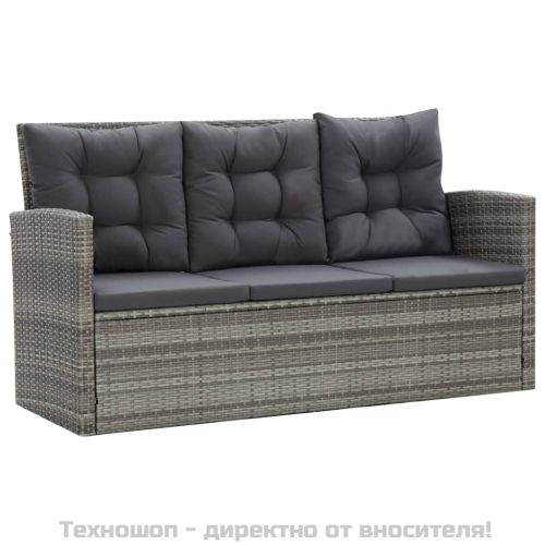 Градински комплект с възглавници, 5 части, полиратан, сив