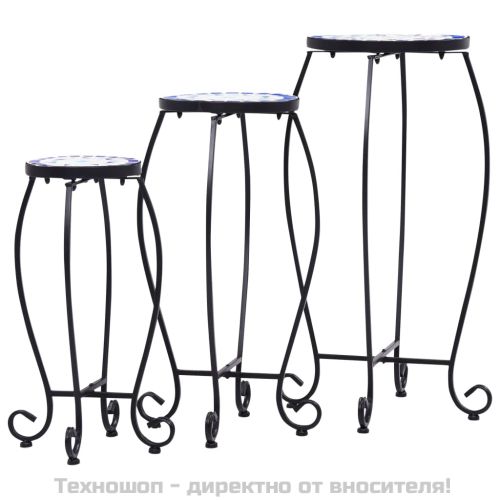 Мозаечни маси, 3 бр, синьо-бели, керамика