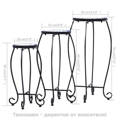 Мозаечни маси, 3 бр, синьо-бели, керамика