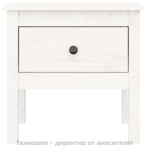 Странична масичка, бяла, 50x50x49 см, борово дърво масив