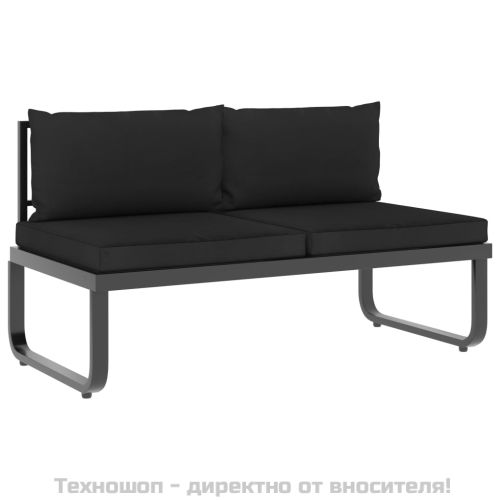 Градински ъглов комплект с възглавници, 5 части, алуминий и WPC