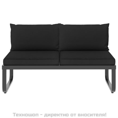 Градински ъглов комплект с възглавници, 5 части, алуминий и WPC