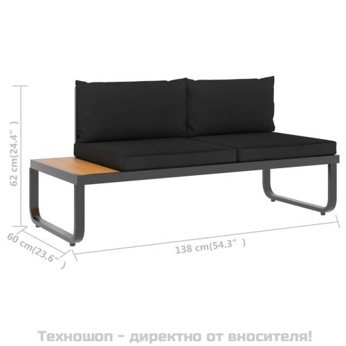 Градински ъглов комплект с възглавници, 5 части, алуминий и WPC