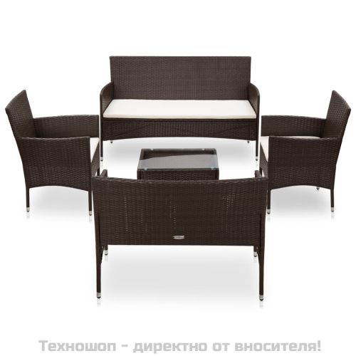 Градински комплект с възглавници, 5 части, кафяв полиратан