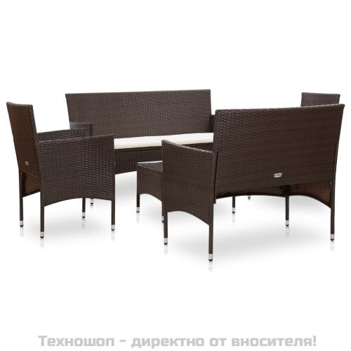 Градински комплект с възглавници, 5 части, кафяв полиратан