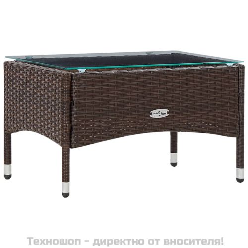 Градински комплект с възглавници, 5 части, кафяв полиратан