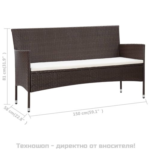 Градински комплект с възглавници, 5 части, кафяв полиратан