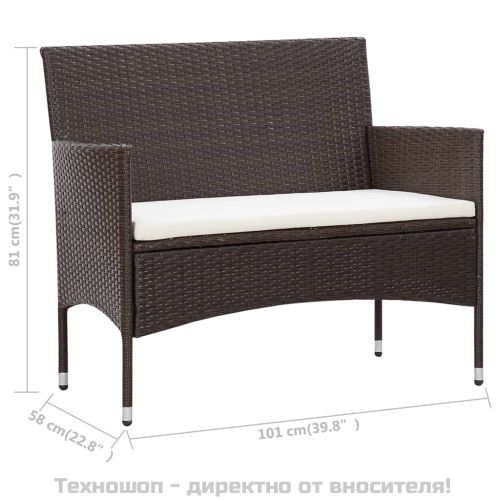Градински комплект с възглавници, 5 части, кафяв полиратан
