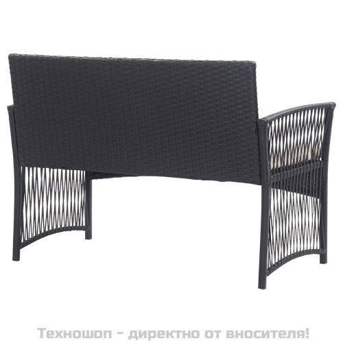 Градински комплект с възглавници, 4 части, черен полиратан