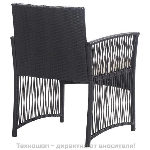 Градински комплект с възглавници, 4 части, черен полиратан
