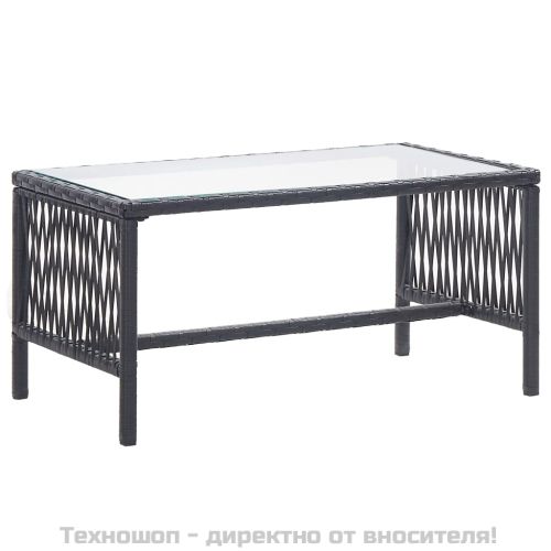 Градински комплект с възглавници, 4 части, черен полиратан