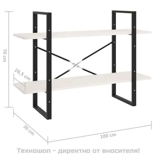2-етажна библиотека, бяла, 100x30x70 см, борово дърво масив