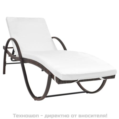 Шезлонг с шалте и маса, кафяв полиратан