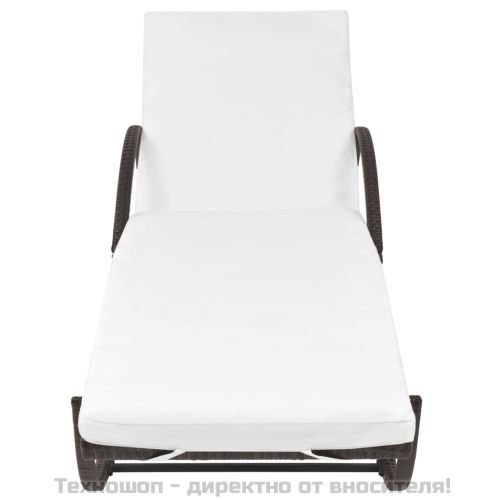 Шезлонг с шалте и маса, кафяв полиратан