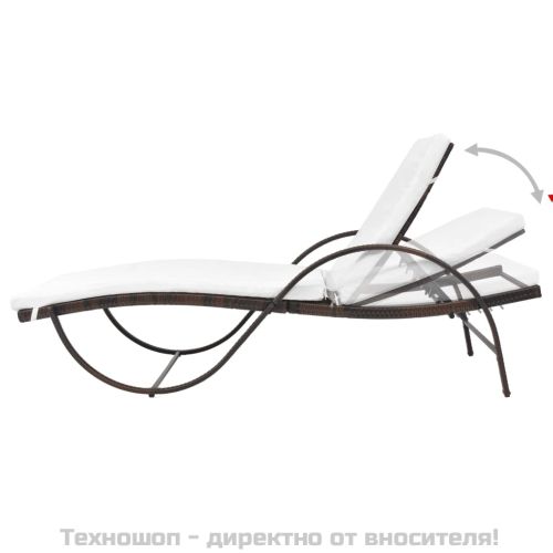 Шезлонг с шалте и маса, кафяв полиратан