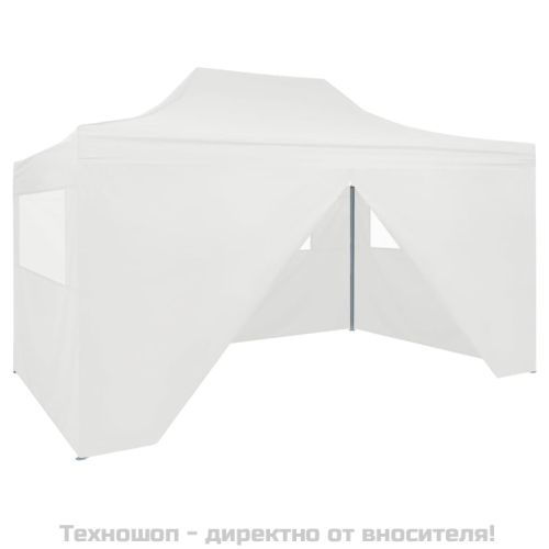 Сгъваема парти шатра с 4 странични стени 280x410x315 см стомана бяла