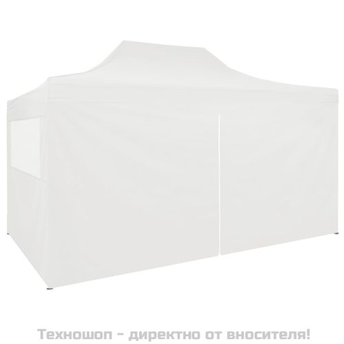 Сгъваема парти шатра с 4 странични стени 280x410x315 см стомана бяла
