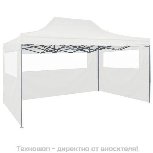 Сгъваема парти шатра с 4 странични стени 280x410x315 см стомана бяла