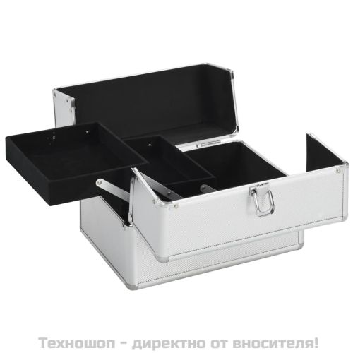 Куфар за гримове, 22x30x21 см, сребрист, алуминий