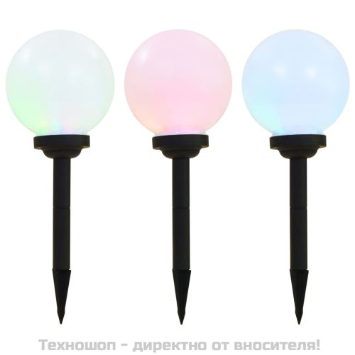 Градински соларни лампи, LED, 3 бр, сферични, 20 см, RGB