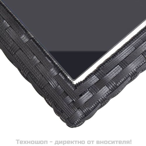 Градинска маса, черна, 110x53x72 cм, полиратан, стъкло