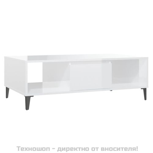 Маса за кафе, бял гланц, 103,5x60x35 см, инженерно дърво