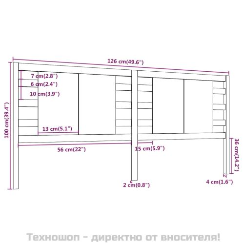 Табла за спалня, сива, 126x4x100 см, бор масив
