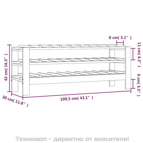 Поставка за вино 109,5x30x42 см масивна чамова дървесина