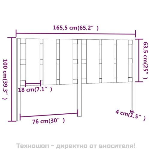 Горна табла за легло, черна, 165,5x4x100 см, бор масив