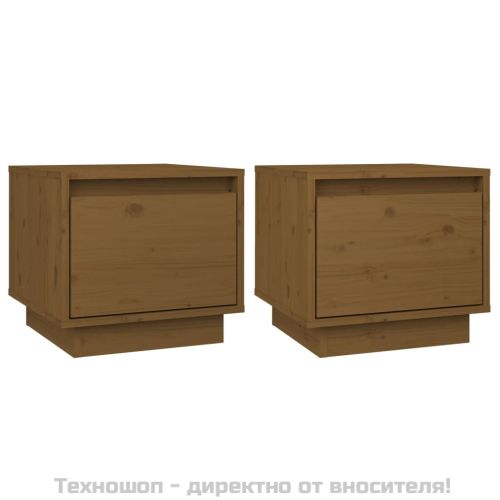 Нощни шкафчета, 2 бр, меденокафяви, 35x34x32 см, бор масив