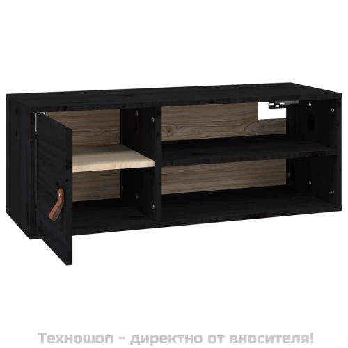 Стенен шкаф, черен, 80x30x30 см, борово дърво масив