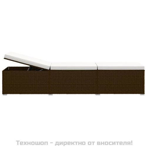 Шезлонг с шалте и маса за чай, кафяв полиратан