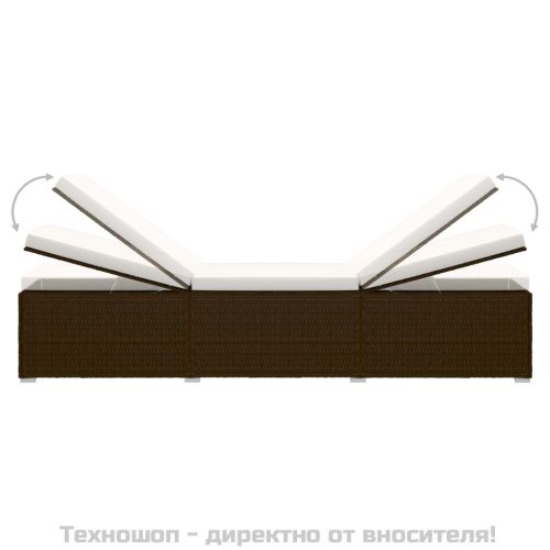 Шезлонг с шалте и маса за чай, кафяв полиратан