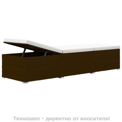 Шезлонг с шалте и маса за чай, кафяв полиратан