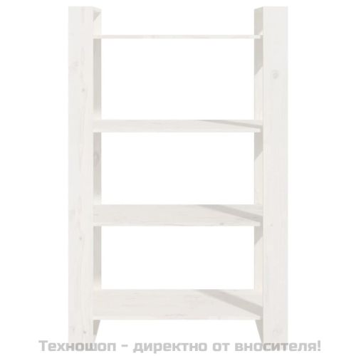 Библиотека/разделител за стая, бяла, 80x35x125 см, бор масив