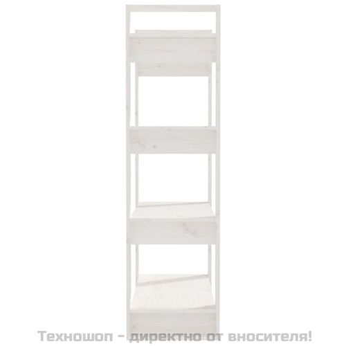 Библиотека/разделител за стая, бяла, 80x35x125 см, бор масив