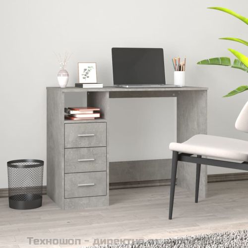 Бюро с чекмеджета, бетонно сив, 102x50x76 см, инженерно дърво