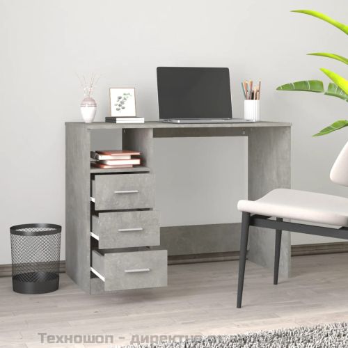 Бюро с чекмеджета, бетонно сив, 102x50x76 см, инженерно дърво