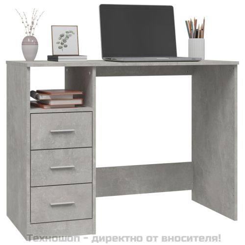 Бюро с чекмеджета, бетонно сив, 102x50x76 см, инженерно дърво