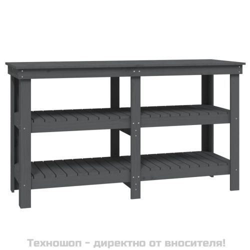 Работна маса сива 142,5x50x80 см борово дърво масив
