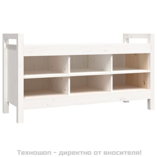 Пейка за антре, бяла, 110x40x60 см, борово дърво масив