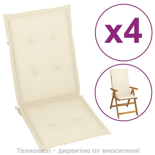 Възглавници за стол с облегалка 4 бр кремави 120x50x2 см плат