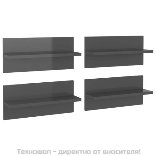 Стенни рафтове, 4 бр, сив гланц, 40x11,5x18 см