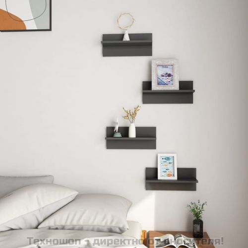 Стенни рафтове, 4 бр, сив гланц, 40x11,5x18 см